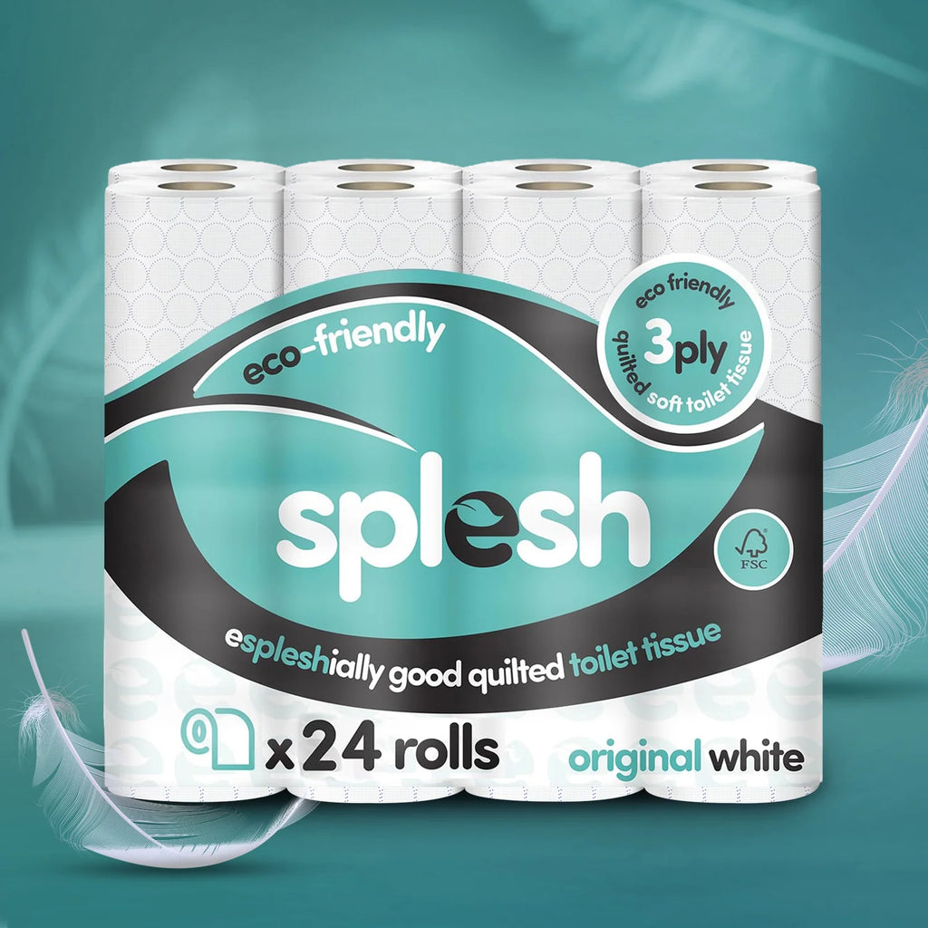 Splesh Toilet Roll Soft & Quilted 3-Ply Original White Toilet Tissue, 24 Rolls
