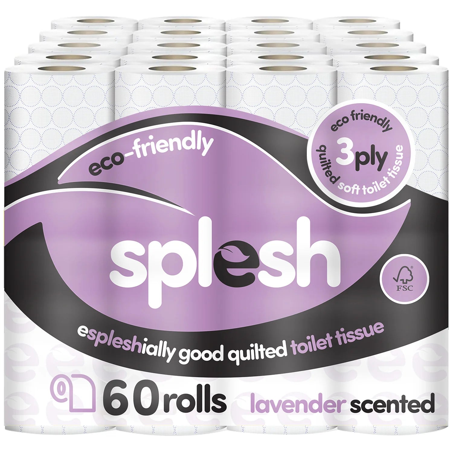 Splesh Toilet Roll Soft & Quilted 3-Ply Lavender Scented Toilet Tissue, 60 Rolls