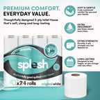 Splesh Toilet Roll Soft & Quilted 3-Ply Original White Toilet Tissue, 24 Rolls