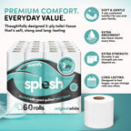 Splesh Toilet Roll, Soft & Quilted Eco-Friendly, White, 60 Rolls