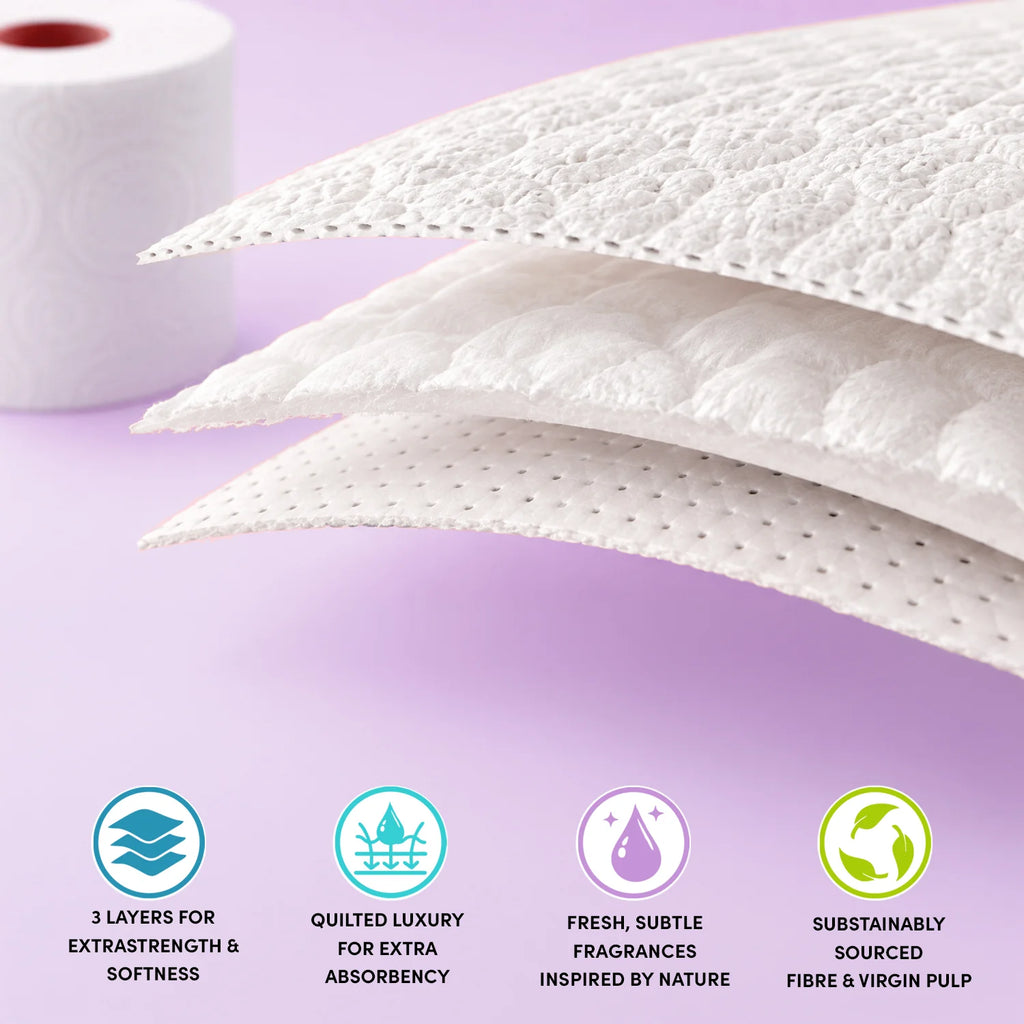 Splesh Toilet Roll Soft & Quilted 3-Ply Lavender Scented Toilet Tissue, 60 Rolls