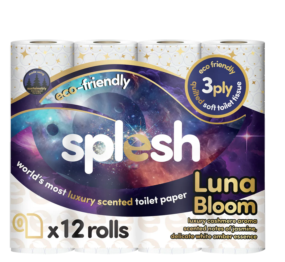 Splesh Quilted Luna Bloom 3-Ply Luxury Scented Toilet Tissue Paper, 12 Rolls