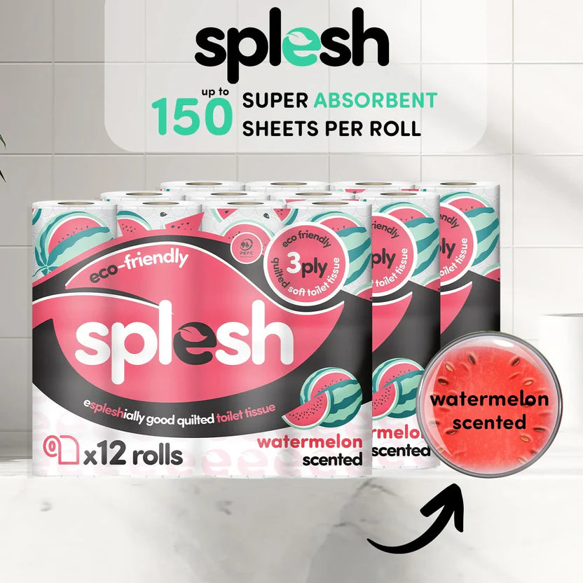 Splesh Quilted Toilet Roll Luxury Watermelon 3-Ply Soft Toilet Paper, 24 Rolls