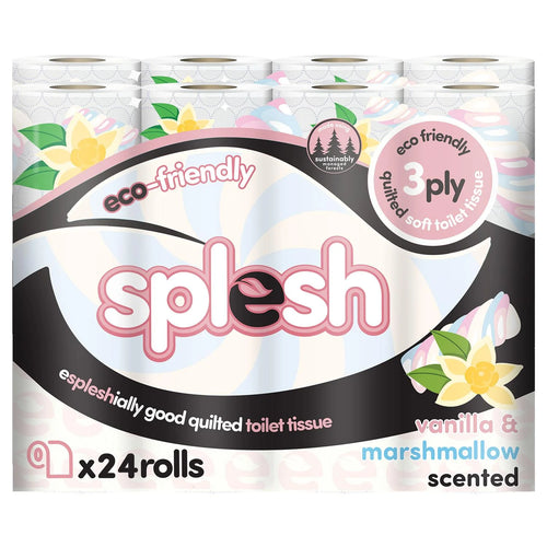 Splesh Quilted Toilet Roll Luxury Vanilla & Marshmallow 3-Ply Soft Toilet Paper, 24 Rolls