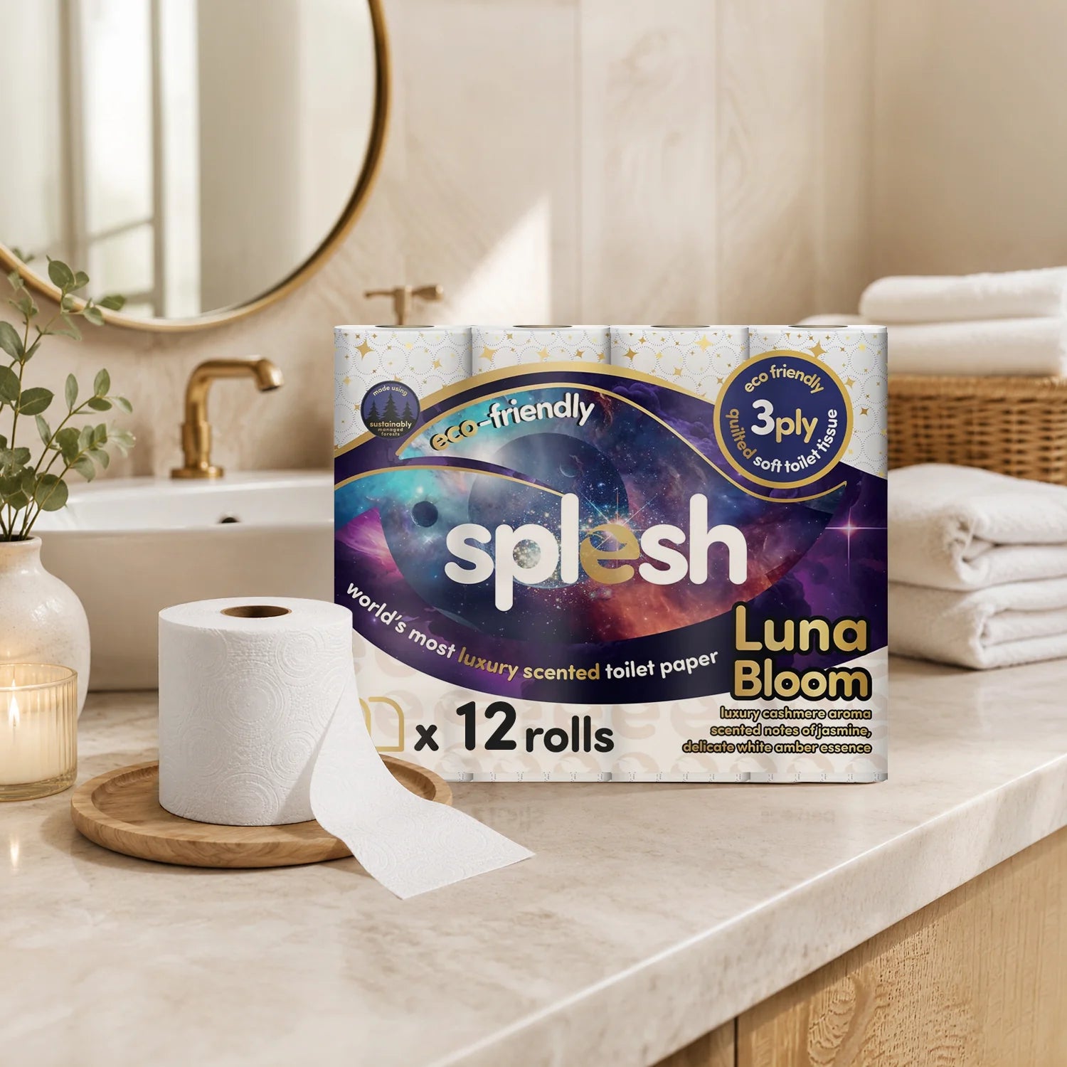 Splesh Quilted Luna Bloom 3-Ply Luxury Scented Toilet Tissue Paper, 24 Rolls