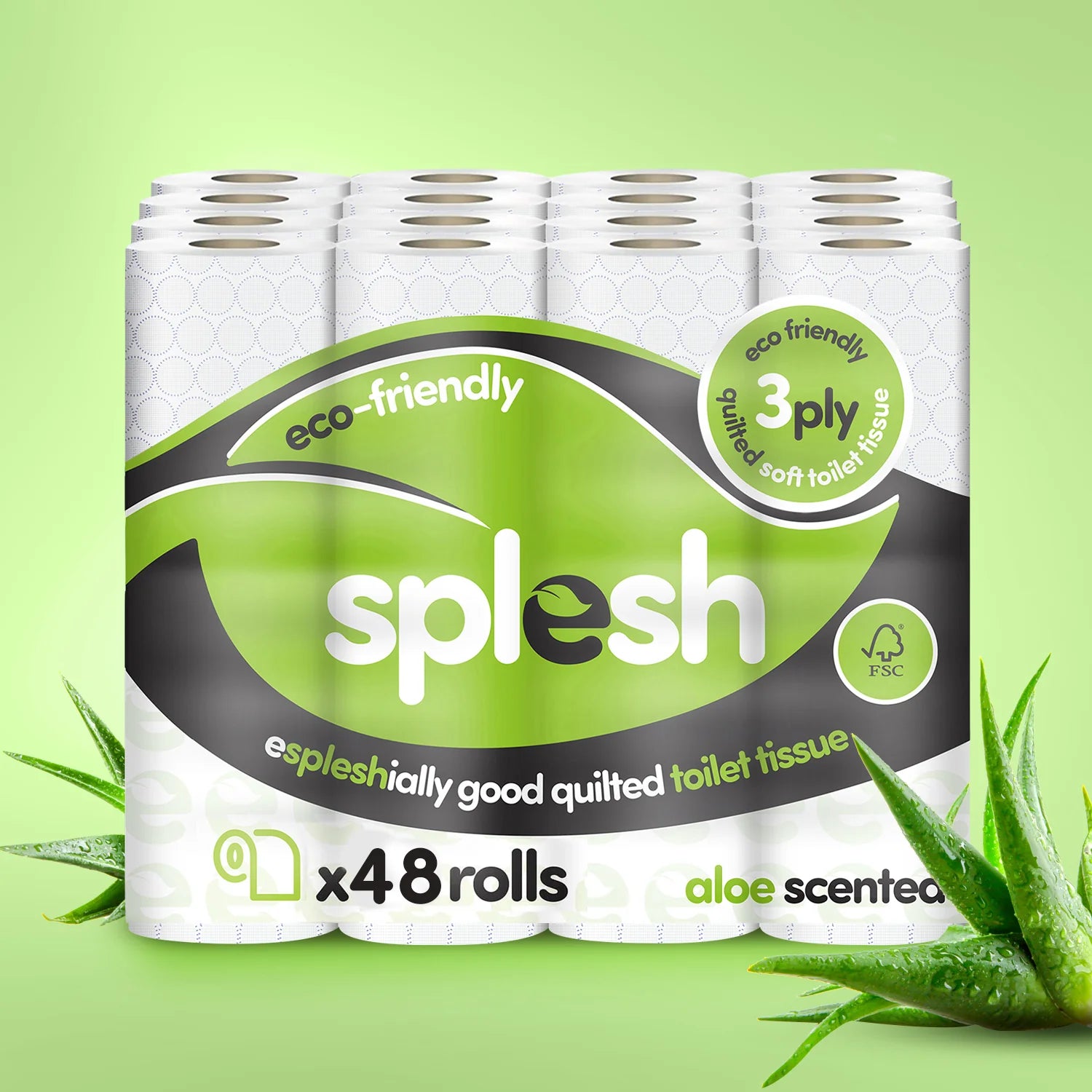 Splesh Toilet Roll Soft & Quilted 3-Ply AloeVera Scented Toilet Tissue, 48 Rolls
