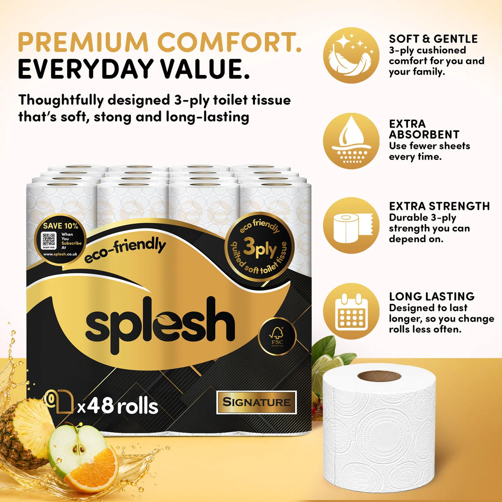 Splesh Toilet Roll Signature Scented 48 Rolls|Quilted 3-Ply Soft Toilet Paper