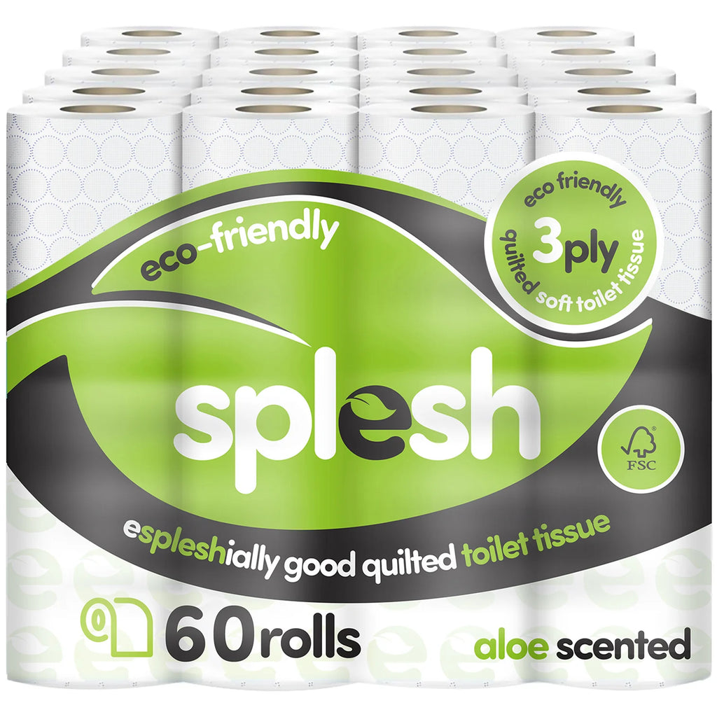 Splesh Toilet Roll Eco-Friendly, Soft & Quilted, Aloe Vera, 60 Rolls