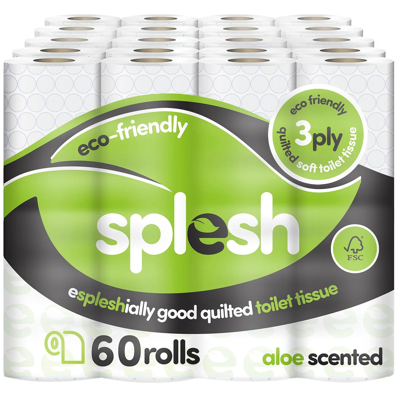 Splesh Toilet Roll Eco-Friendly, Soft & Quilted, Aloe Vera, 60 Rolls