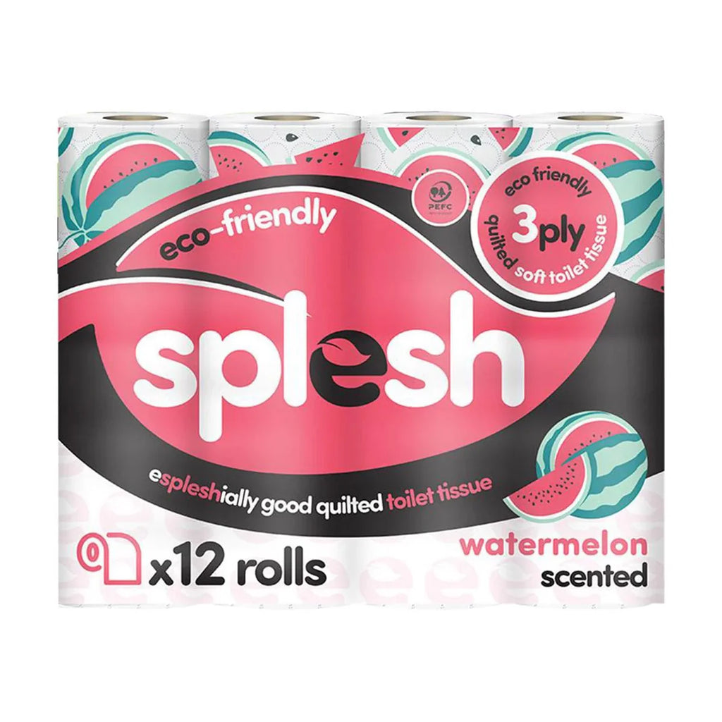 Splesh Quilted Toilet Roll Luxury Watermelon 3-Ply Soft Toilet Paper, 12 Rolls