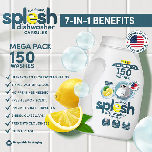 Splesh 3 in 1 Ultimate Freshness Dishwasher Tablets, Lemon Scent 150 Washes