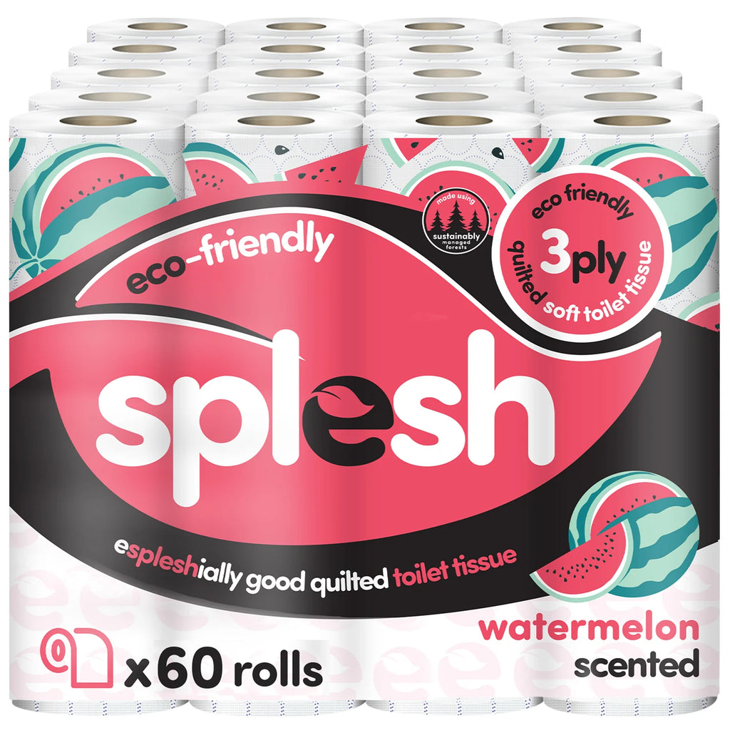 Splesh Quilted Toilet Roll Luxury Watermelon 3-Ply Soft Toilet Paper, 60 Rolls