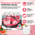 Splesh Quilted Toilet Roll Luxury Watermelon 3-Ply Soft Toilet Paper, 60 Rolls